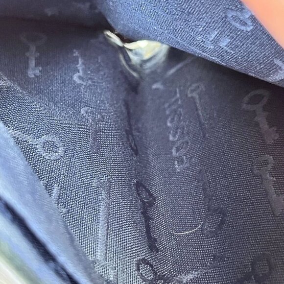 Fossil Maddox Leather Zip Around Wallet Clutch In Black Silver Trim - Picture 8 of 13